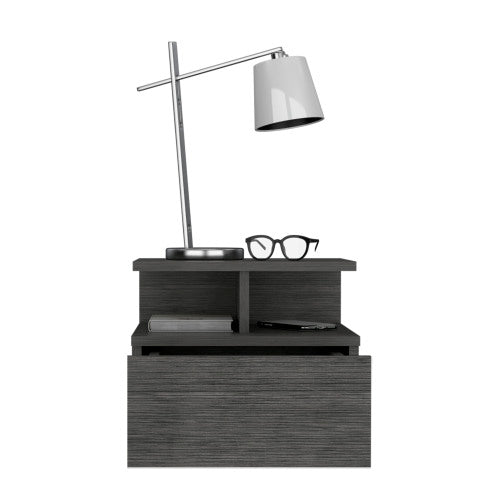 Floating Wall-Mounted Nightstand with Drawer & Open Shelves