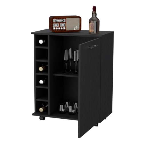Wenge 6-Bottle Rack Bar Cart