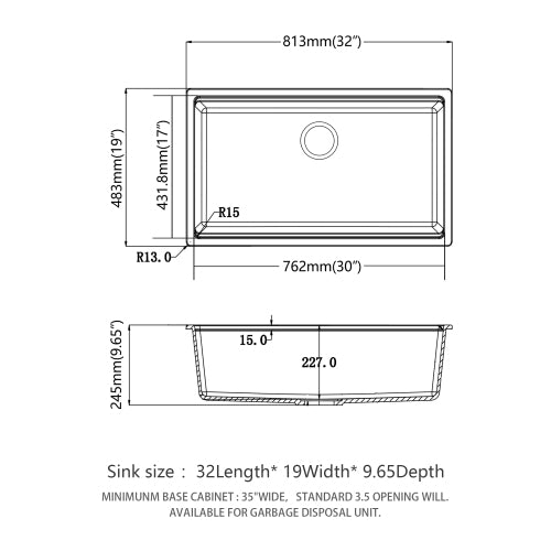 Quartz Kitchen Sink - 32" x 19" x 9.65" White granite composite Workstation undermount kitchen sink
