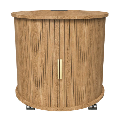 Osk Cylinder Nightstand, Mid-Century Round Side Table with USB Charging & Sliding Door