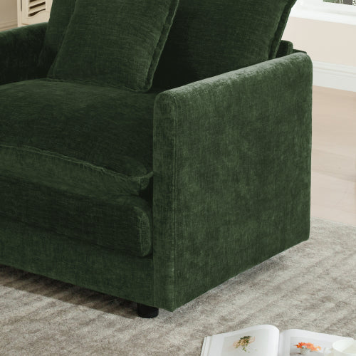 Green Chenille Modern Deep-Seat Loveseat Sofa with 4 Throw Pillows
