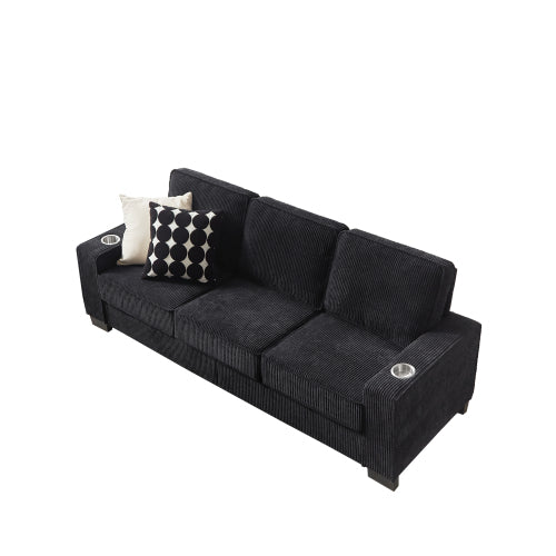 83.86 inch Black Corduroy 3-Seater Compressed Living Room Sofa