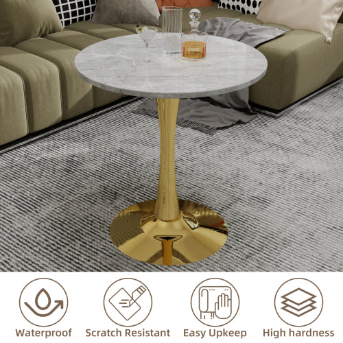 Round Gold Coffee Table Marble Top Mid Century Modern Accent Living Room Table
