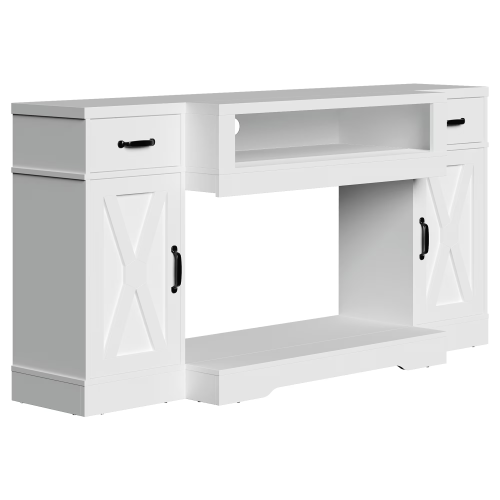 White Farmhouse 65 inch TV Stand with Adjustable Shelves and Storage