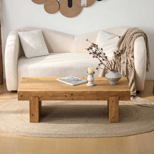 Rectangular Farmhouse Solid Wood Coffee Table, Low Profile Rustic Accent Table