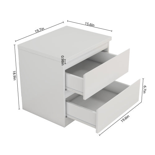 19.7inch White Nightstand with 2 Drawers, Handle Free Storage Side Table for Bedroom