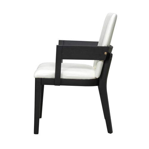 Set of 2 Modern Dining Chairs, Black Hardwood Frame with White Glossy PU Leather Upholstery