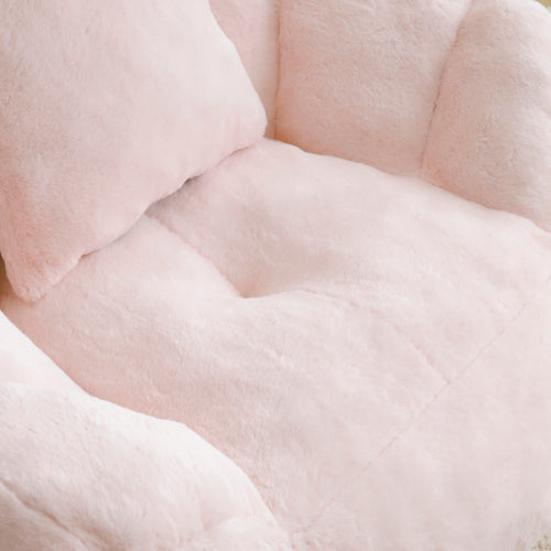 Oversized Shell-Shaped Faux-Fur Giant Bean Bag Chair with Matching Footstool