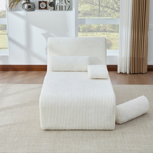 Beige 34.2-Inch Boneless Modular Chaise Lounge Sofa Corduroy Upholstery for Living-Room Apartment
