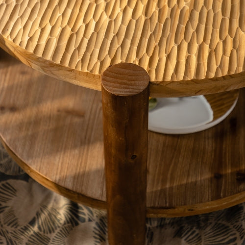 Round 2-Tier Coffee Table Solid Wood Legs Storage Shelf Mid Century Style