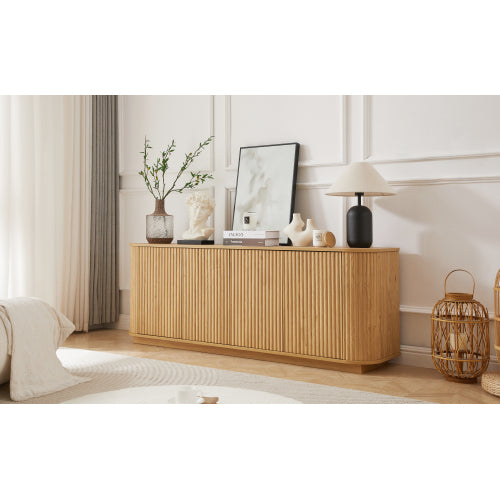 Natural Wave Pattern Sideboard TV Stand 64 Inch Wide Storage Cabinet for Living Room Entryway