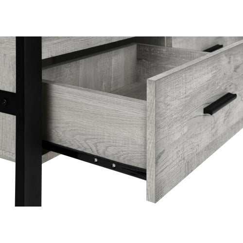 60 Inch Rustic Grey Industrial TV Stand with Black Metal Frame & 3 Metal Glide Drawers