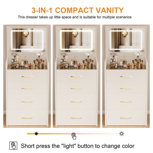 3 in 1 Vanity Desk with open Top Mirror,Small Make Up Vanity Set with Visible Glass Desktop,Compact Makeup Vanity with 3 Drawers,Dressing Table for Bedroom