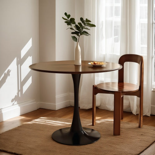 31.5 Inch Walnut Round Tulip Dining Table, MDF Top Steel Base Modern Multi-Function Kitchen Coffee Table