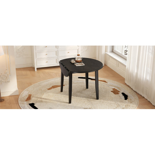 Extendable Round Dining Table for 2-4 People, Folding Wood Dining Table with Adjustable Size, Space-Saving Design for Small Apartments and Dining Areas - BLACK