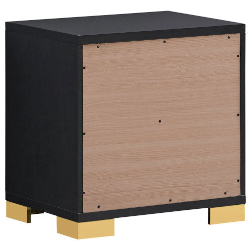 Black 2-Drawer Nightstand with Gold Accents