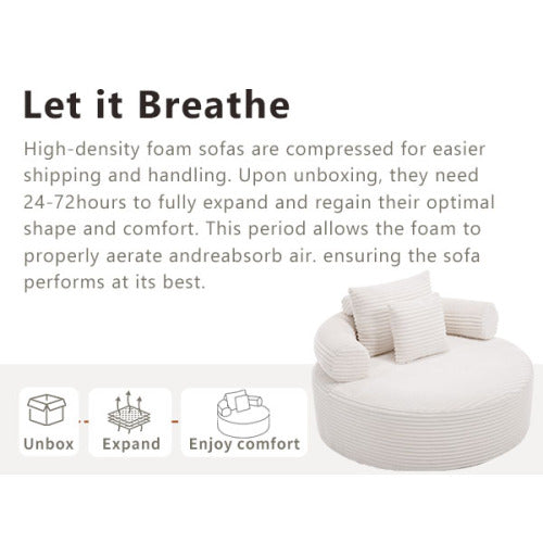 White Round Memory-Foam Sofa-Bed,Cloud Couch with 3 Pillows