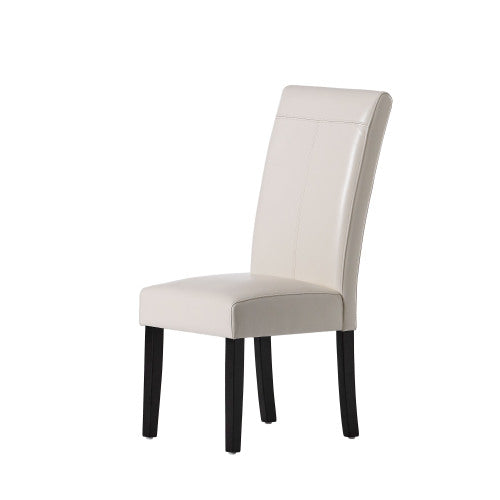 T-Stitch PU Leather Dining Chairs with Tapered Legs, Set of 2, Ivory