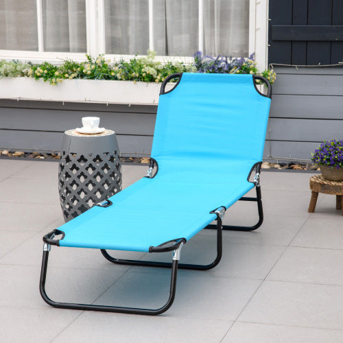 Outsunny Folding Chaise Lounge Pool Chairs, Outdoor Sun Tanning Chairs with 5-Level Reclining Back, Steel Frame for Beach, Yard, Patio, Sky Blue