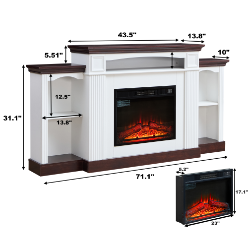 Electric Fireplace TV Stand for 70 inch TV, 23 inch Fireplace with Mantel, Living Room TV Stand with Remote Control