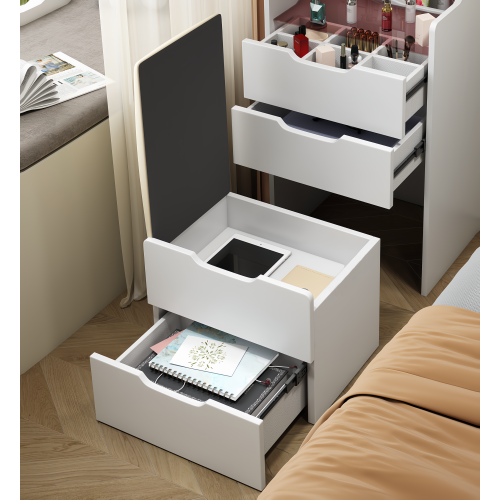 ( 48CM ) 3 in 1 Vanity Desk with Plip Top Mirror, Small Make Up Vanity Set with Visible Glass Desktop, Compact Makeup Vanity with 3 Drawers, Dressing Table for Bedroom ( WHITE COLOR )