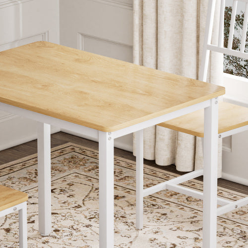3-Piece Natural & White Industrial Dining Set, Table & 2 Chairs