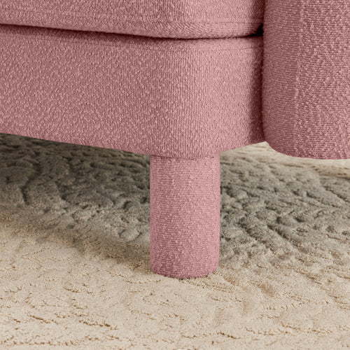 Modern Ottoman Polyester Pink Upholstered Accent Ottoman with Boucle Fabric and Wooden Frame