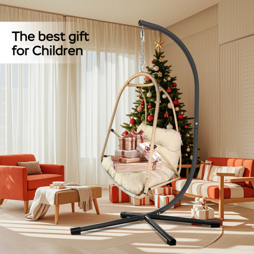 Swing Egg Chair with Stand Indoor Outdoor Wicker Rattan Patio Basket Hanging Chair with C Type bracket