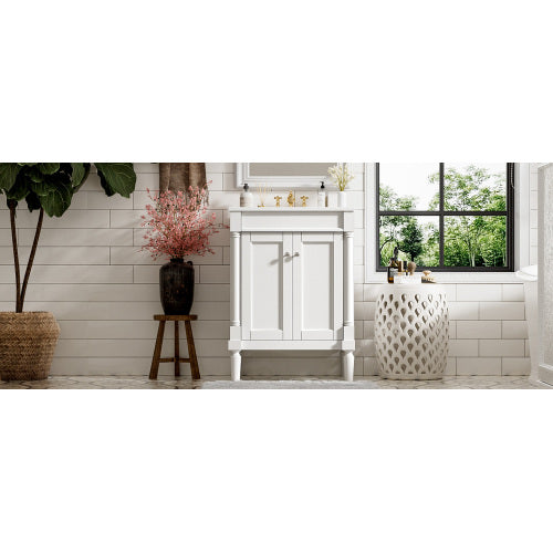 24'' Bathroom Vanity with Top Sink, 2-Tier Modern Bathroom Storage Cabinet, Single Sink Bathroom Vanity, Large Storage Shelves