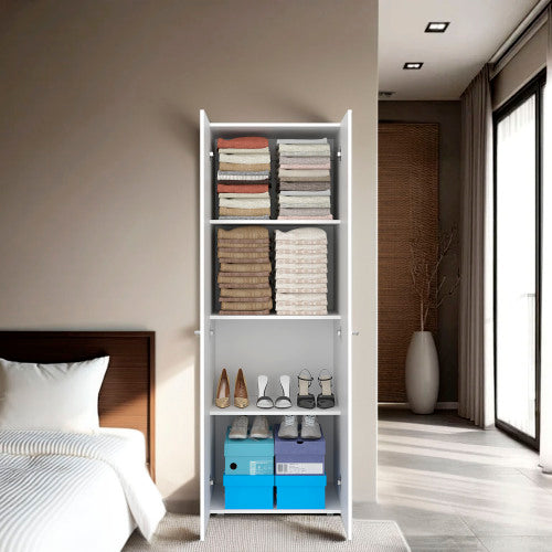Armoire 66.9" H, 2 Doors, 4 Shelves, White - Bedroom