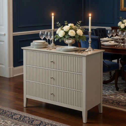 32inch Beige Fluted 3-Drawer Nightstand