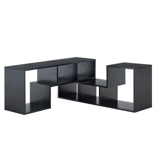 Expandable Modular Black Wood Grain MDF TV Stand Free Combination Open Storage Entertainment Center