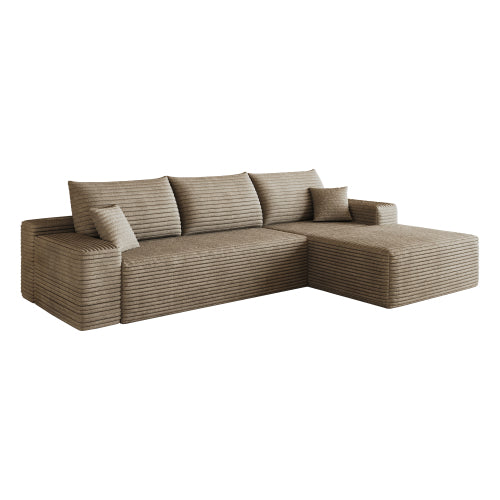 107 inch Camel Plush Corduroy L-Shape Chaise Cloud Modular Sofa, No Assembly