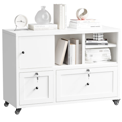 28inch White Metal Filing Cabinet with Lock ¨C 2-Drawer Rolling File Cabinet