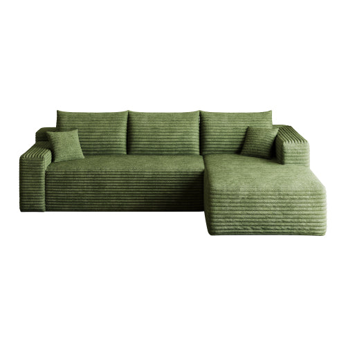 95-Inch Green Plush Corduroy U-Shaped Cloud Modular Sectional Deep-Seat Corner Sofa No-Assembly for Living-Room