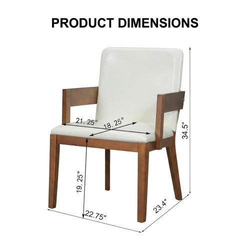 Set of 2 Modern Dining Chairs, Walnut Hardwood Frame with White Glossy PU Leather Upholstery