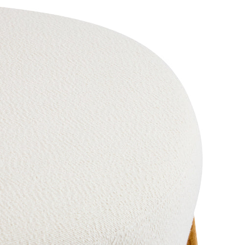 Round Boucle Ottoman, White Upholstered Footrest with Splayed Solid Rubber Wood Legs, Multifunctional Accent Stool