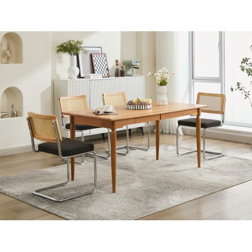 Set of 2 Black Cane Back Cantilever Dining Chairs, Velvet Upholstered Chrome Double Steel Pipe Base 360 LBS Capacity