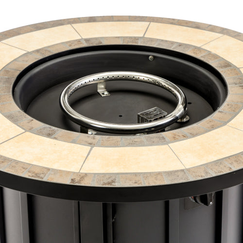 30" Propane Gas Fire Pit Table, 50000 BTU Round Steel Fire Pit with Mosaic Ceramic Tabletop for Outside Patio Deck Garden Backyard- Black