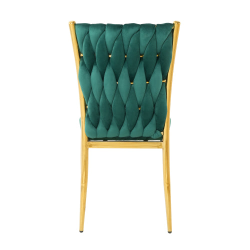 Velvet Upholstered Dining Chairs with Metal Legs, Set of 2, Green