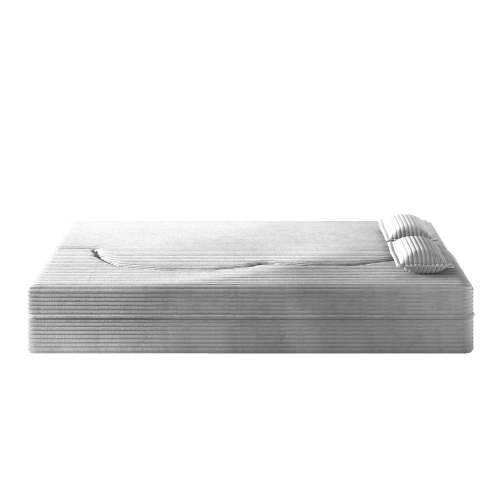 Light-Grey Twin-Size Corduroy Convertible Floor Sofa-Bed,2 Pillows
