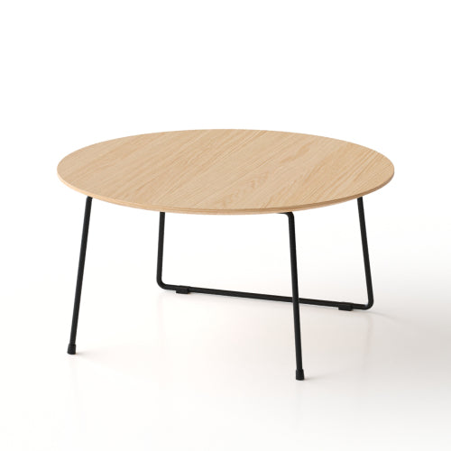 Round Oak Veneer Coffee Table with Carbon Steel Legs