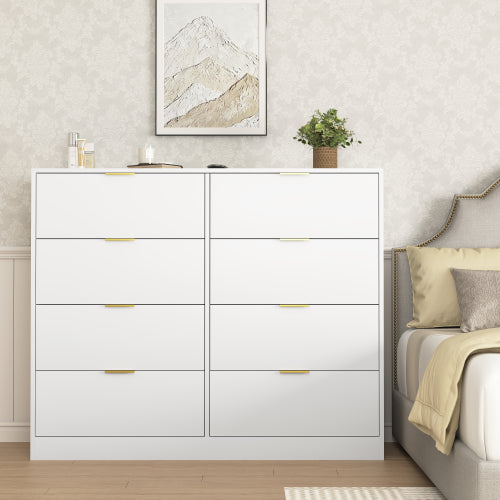 8 Drawers Dresser for Bedroom, Wood Bedroom Dresser Modern Drawer Chest, 8 Chest of Drawer, Tall Dresser for Closet, Dressers Organizer for Living Room, Closet, Hallway White