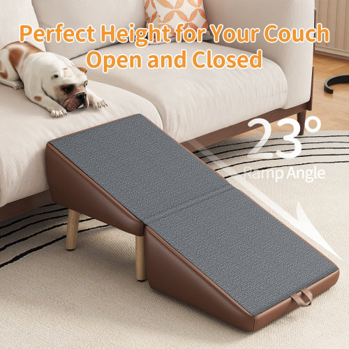Brown Upgraded 2-in-1 Foldable Wooden Pet Ottoman Dog Ramp, Split Design Pet Steps for Small Dogs & Cats