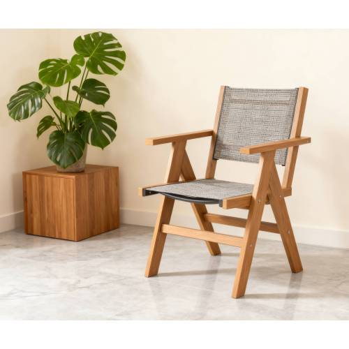 Lounge chair teak color, suitable for all seasons: Outdoor lounge chair, made of sturdy HIPS material, equipped with 304 stainless steel accessories.