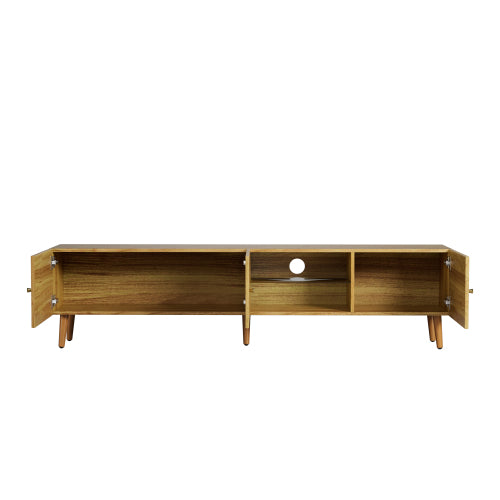 69 Inch Mid-Century Oak TV Stand 3-Door MDF Media Console Solid Pine Legs Holds TVs Up To 70 Inch