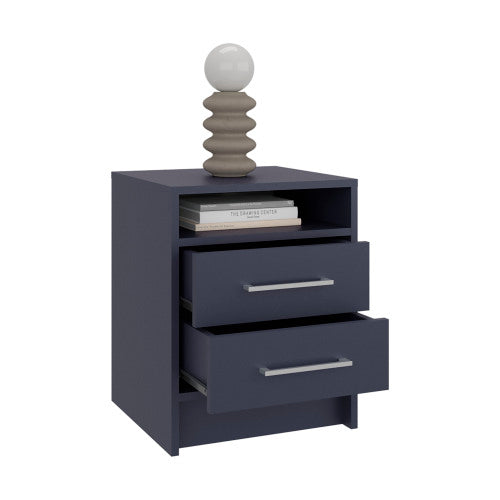 Modern Nightstand with Open Shelf and 2 Drawers, Minimalist Bedside Storage Table