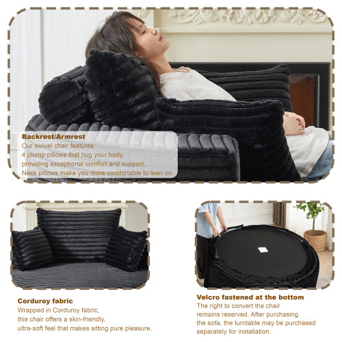 55 inch L Faux-Rabbit-Fur Corduroy Single Sleeper Chair, No Assembly