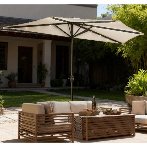 Small Vented Half Patio Umbrella,Half Outdoor Patio Umbrella,with Crank 8 Ribs for Outdoor