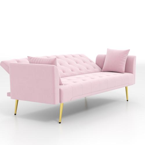 72 inch Pink Velvet American-Retro Convertible Foldable Sleeper Sofa Bed